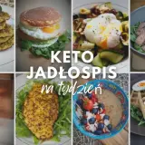 Keto jadłospis na tydzień: placki z cukinii, burger z jajkiem, sałatka z jajkiem i warzywami, stek, koktajl, kurczak, owsianka z owocami i gofry z awokado.