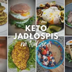 Keto jadłospis na tydzień: placki z cukinii, burger z jajkiem, sałatka z jajkiem i warzywami, stek, koktajl, kurczak, owsianka z owocami i gofry z awokado.