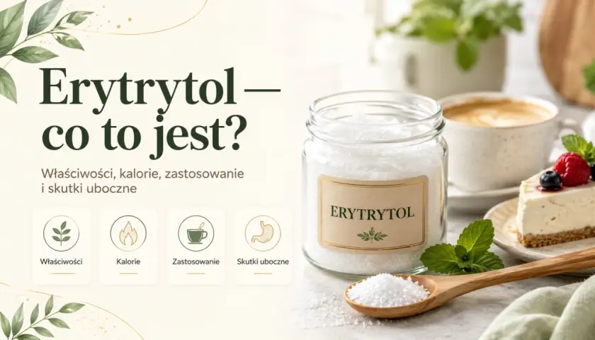 Erytrytol – co to jest? Słodzik w słoiku, obok ciasta i kawy. Poznaj jego właściwości, kalorie, zastosowanie i skutki uboczne.