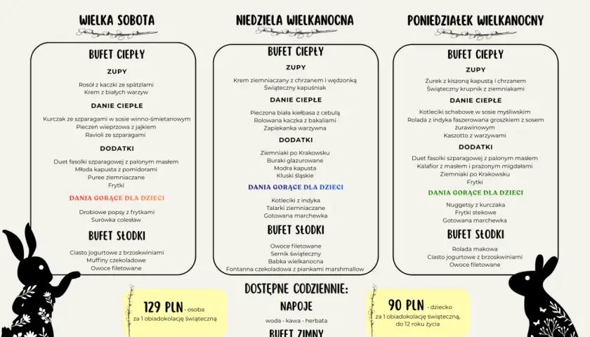 Nowoczesne potrawy wielkanocne: menu na Wielką Sobotę, Niedzielę i Poniedziałek Wielkanocny z bogatym wyborem zup, dań głównych, dodatków i deserów.