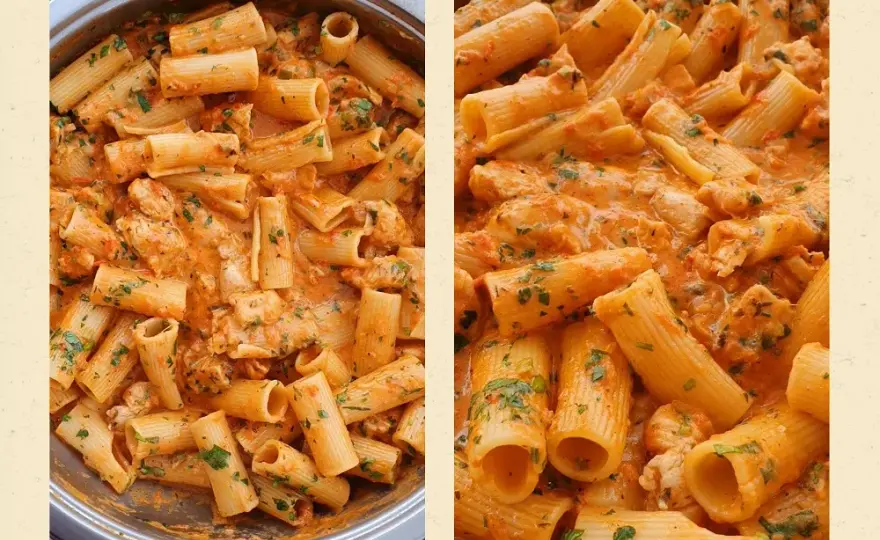 Prosty przepis na makaron penne z kurczakiem w sosie pomidorowym